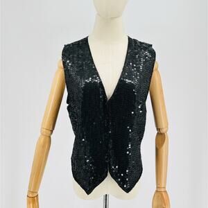 Nwt AJNY Black Elegant Formal Sequin Satin Vest Size M